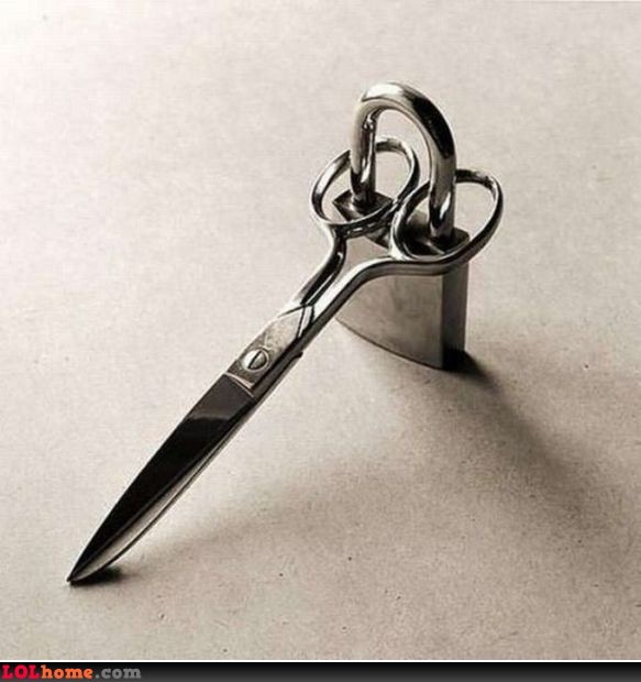 a pair of scissors with a padlock through the loops