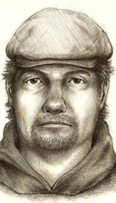 A police sketch in black and white.